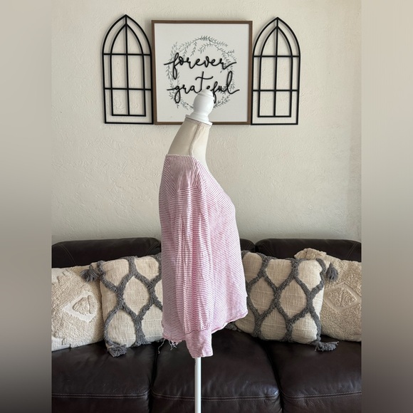 Sundance 100% Linen White Red Stripe Mariner Journey Hi-Low Hem Top Size S Beach - Picture 6 of 14